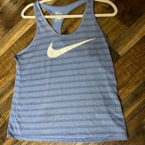5-2026..Nike Light Blue Striped Racerback Tank with White Swoosh